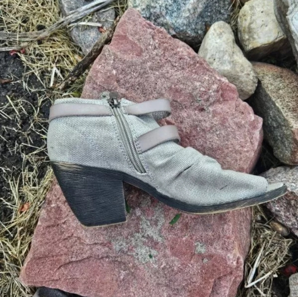 Blowfish Ankle Boots Side Zip Women's 7 Canvas Saddle Rock Leather Strap